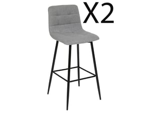 Chaise Haute en Tissu Gris et Métal Noir – Lot de 2