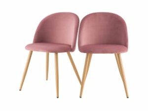 Chaise Velours Rose – Lot de 2