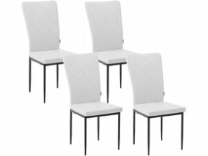 Chaise Rembourrée en Cuir Blanc – Lot de 4