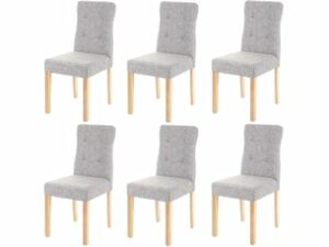 Chaise Tissu Gris Pieds Bois Clair – Lot de 6