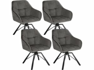 Chaise Scandinave en Velours Gris – Lot de 4