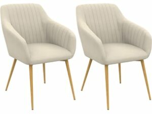 Chaise Matelassée Velours Beige – Lot de 2