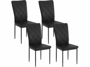 Chaise Rembourrée en Simili Noir – Lot de 4