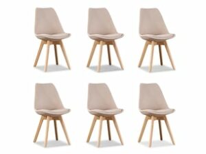 Chaise Scandinave Beige en Tissu – Lot de 6