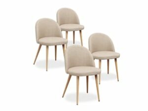 Chaise Scandinave en Tissu Beige – Lot de 4