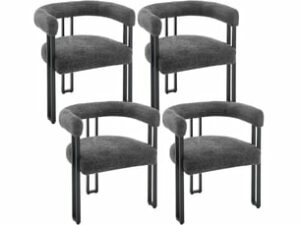 Chaise Rembourrée en Chenille Gris – Lot de 4