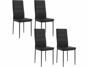 Chaise Rembourrée Simili Noir – Lot de 4