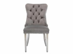 Chaise Velours Gris – Lot de 2