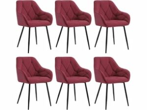 Chaise Rembourrée en Velours Bordeaux – Lot de 6