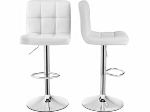 Tabouret Bar Pivotant en Cuir Blanc – Lot de 2