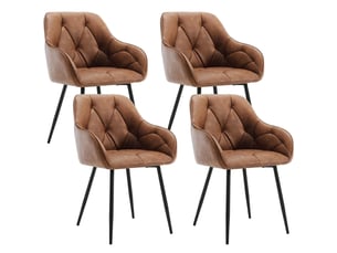 Chaise Rembourrée en Cuir Marron – Lot de 4