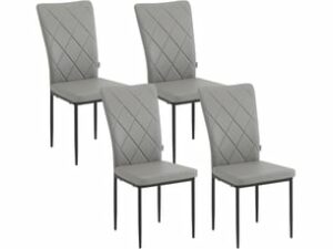 Chaise Rembourrée en Cuir Gris – Lot de 4