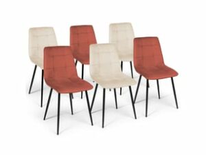 Chaise Mila en Velours Terracotta et Beige – Lot de 6