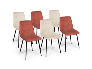 Chaise Mila en Velours Terracotta et Beige – Lot de 6