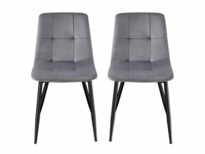 Chaise Rembourrée en Velours Gris – Lot de 2