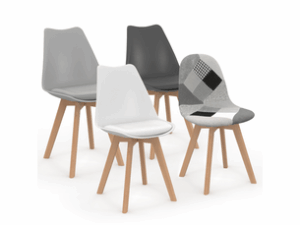 Chaise Scandinave en Tissu Multicolore – Lot de 4