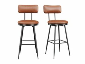 Chaise Moderne en Cuir Marron – Lot de 2