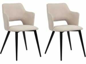 Chaise Rembourrée en Tissu Beige – Lot de 2