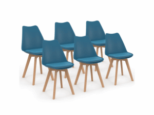 Chaise Scandinave Sara en Tissu Bleu – Lot de 6