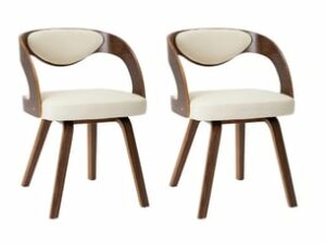 Chaise Canva en Cuir Beige – Lot de 2