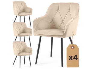 Chaise Velours Beige Pieds Noirs – Lot de 4