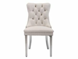 Chaise Velours Beige – Lot de 2