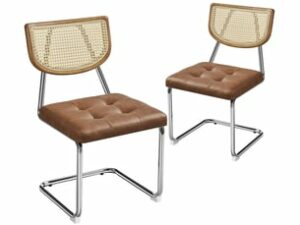 Chaise Moderne en Rotin Marron – Lot de 2
