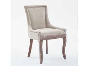 Chaise Tissu Épais Pieds Bois Beige – Lot de 2