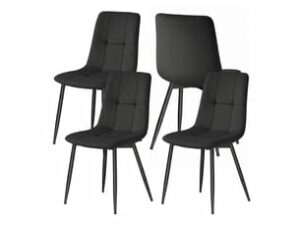 Chaise Rembourrée en Velours Noir – Lot de 4
