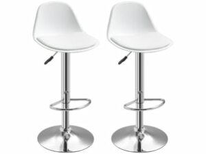 Tabouret Design en Acier Chromé Blanc – Lot de 2
