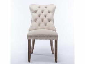 Chaise Moderne en Velours Beige – Lot de 2