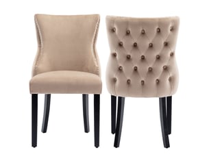 Chaise Capitonnée en Velours Beige – Lot de 2