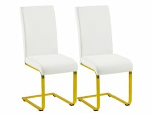 Chaise Rembourrée Simili Blanc – Lot de 2