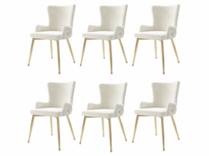 Chaise Velours Beige Pieds Dorés – Lot de 6