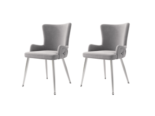 Chaise Velours Gris Pieds Métal Argenté – Lot de 2