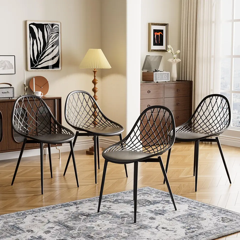 Chaise Ergonomique en Métal Noir – Lot de 4