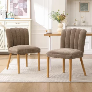 Chaise Rembourrée en Chenille Brun – Lot de 2