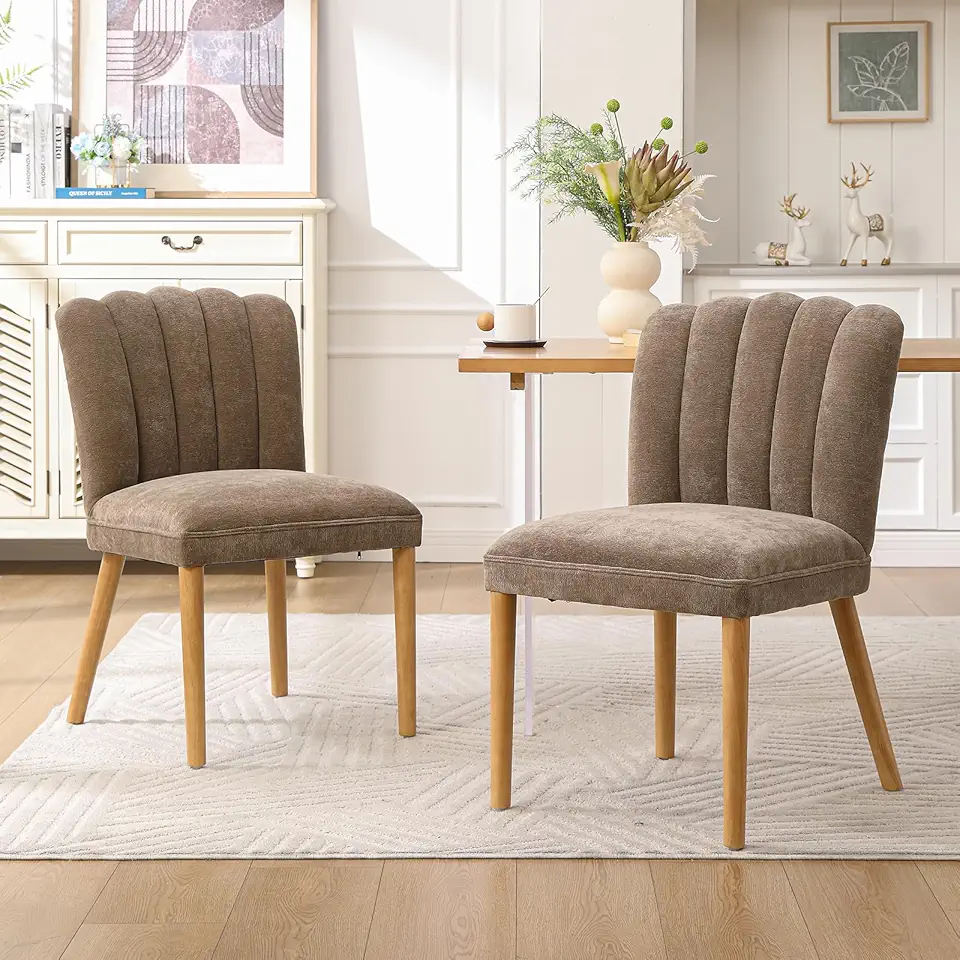 Chaise Rembourrée en Chenille Brun – Lot de 2