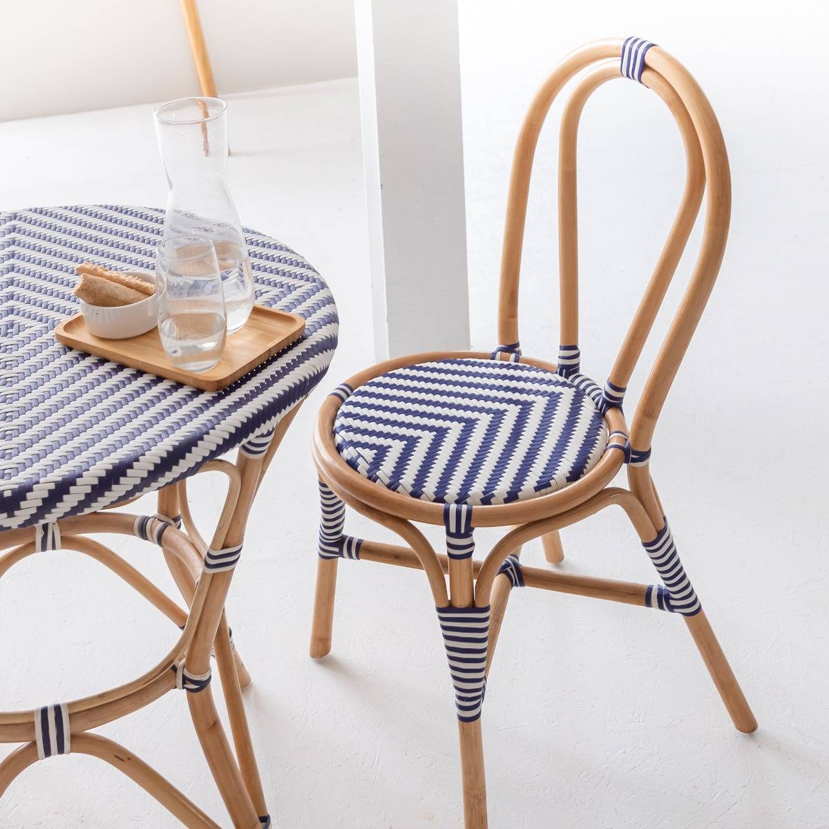 Chaise ELYNNE en Rotin Bleu – Lot de 2