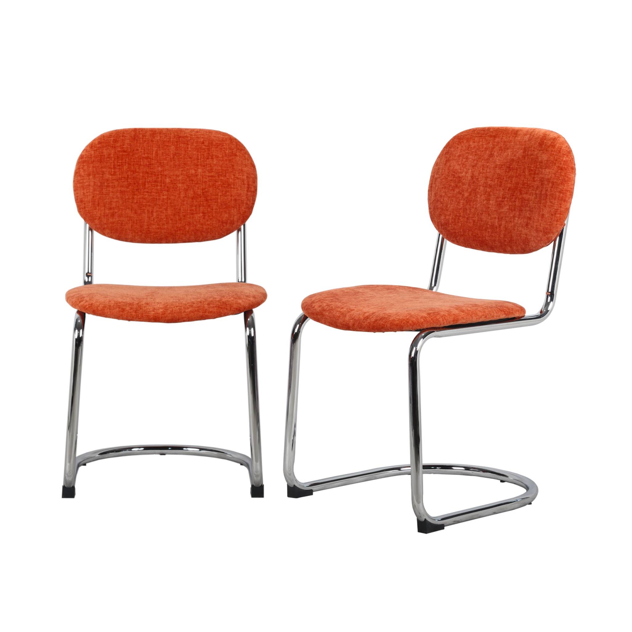 Chaise Arrondie en Chenille Beige – Lot de 2