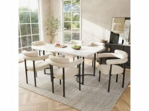 Chaise Rembourrée Velours Blanc – Lot de 6