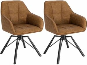 Chaise Vintage en Cuir Marron – Lot de 2