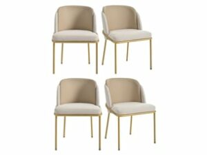 Chaise Minimaliste en Cuir Beige – Lot de 4