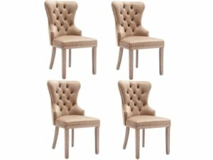 Chaise Campagne en Velours Brun – Lot de 4