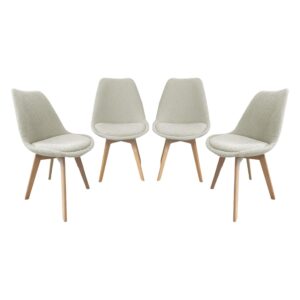 Chaise Scandinave en Bouclette Beige – Lot de 4