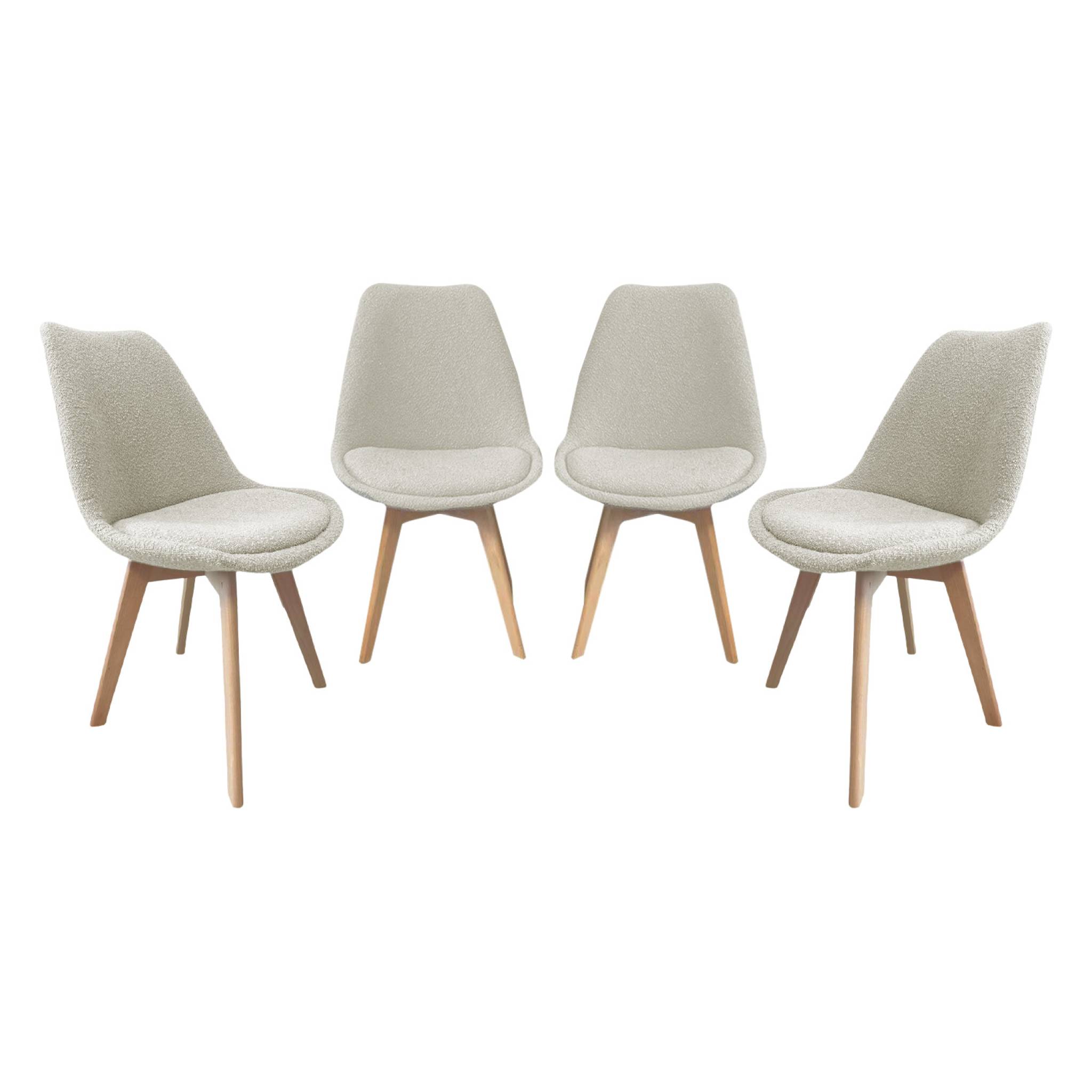Chaise Scandinave en Bouclette Beige – Lot de 4