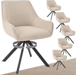 Chaise Pivotante Beige en Tissu – Lot de 6