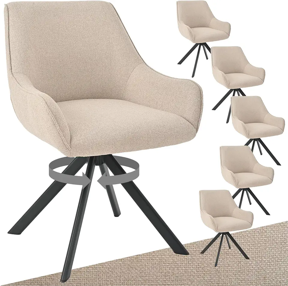 Chaise Pivotante Beige en Tissu – Lot de 6