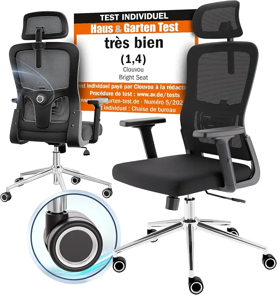 Chaise Ergonomique BrightSeat en Tissu Noir