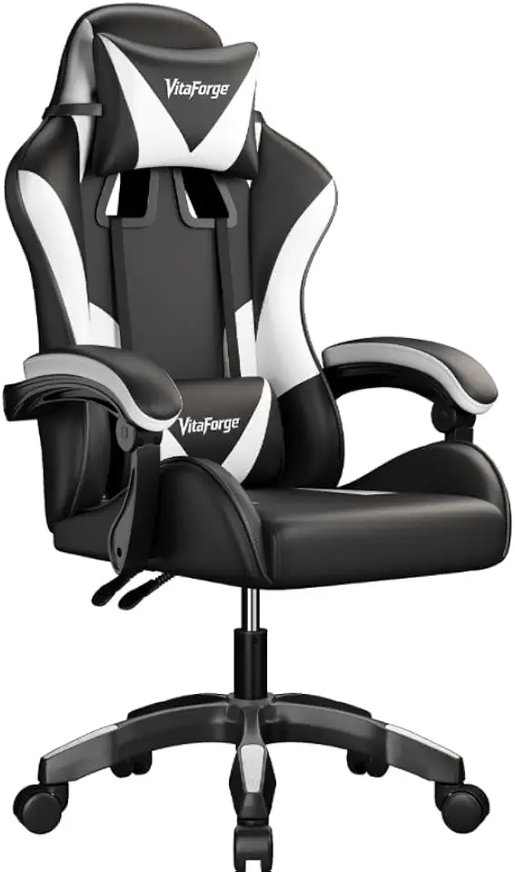 Fauteuil Gaming Ergonomique en Simili Noir et Blanc